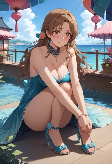 idolmaster,totoki_airi,gown,strapless,mermaid silhouette  - AI generated anime art