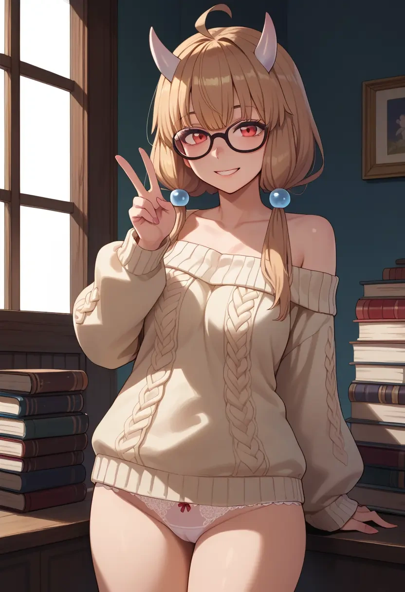 voiceroid,touhoku_kiritan,sweater,panties,off-shoulder,glasses,sexy  - 