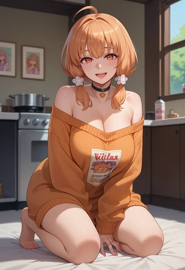 voiceroid,touhoku_kiritan,orange,sweater,choker  - AI generated anime art