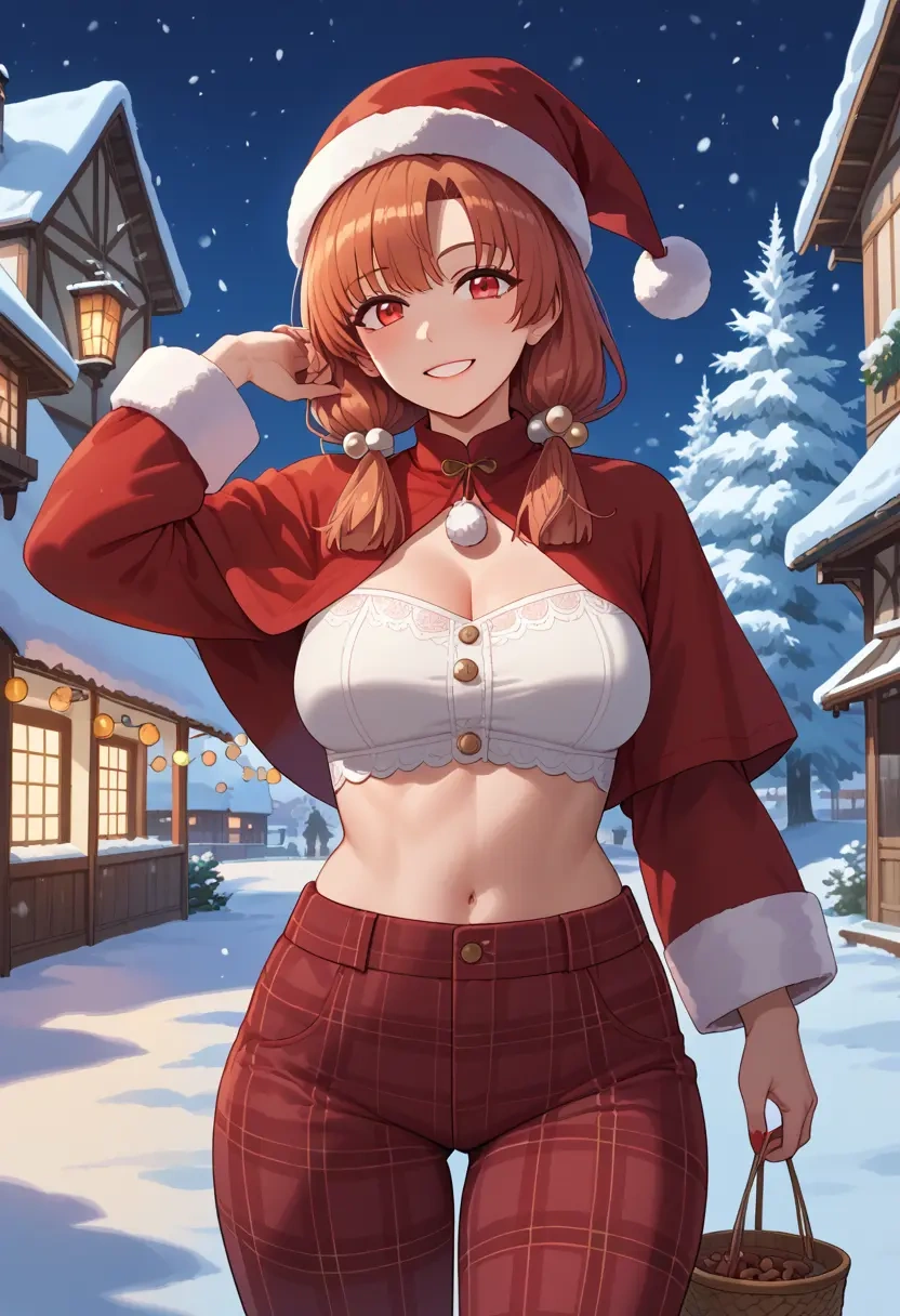 voiceroid,touhoku_kiritan,Christmas,plaid trousers  - 