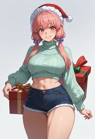 voiceroid,touhoku_kiritan,Christmas,red velvet shorts,turtleneck sweater  - AI generated anime art