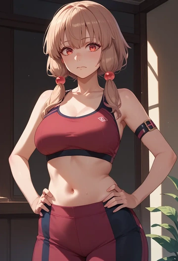 voiceroid,touhoku_kiritan,sports bra,wide-leg joggers  - AI generated anime art