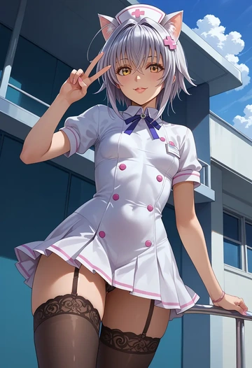 high_school_dxd,toujou_koneko,nurse pantyhose,mini skirt, sexy  - AI generated anime art