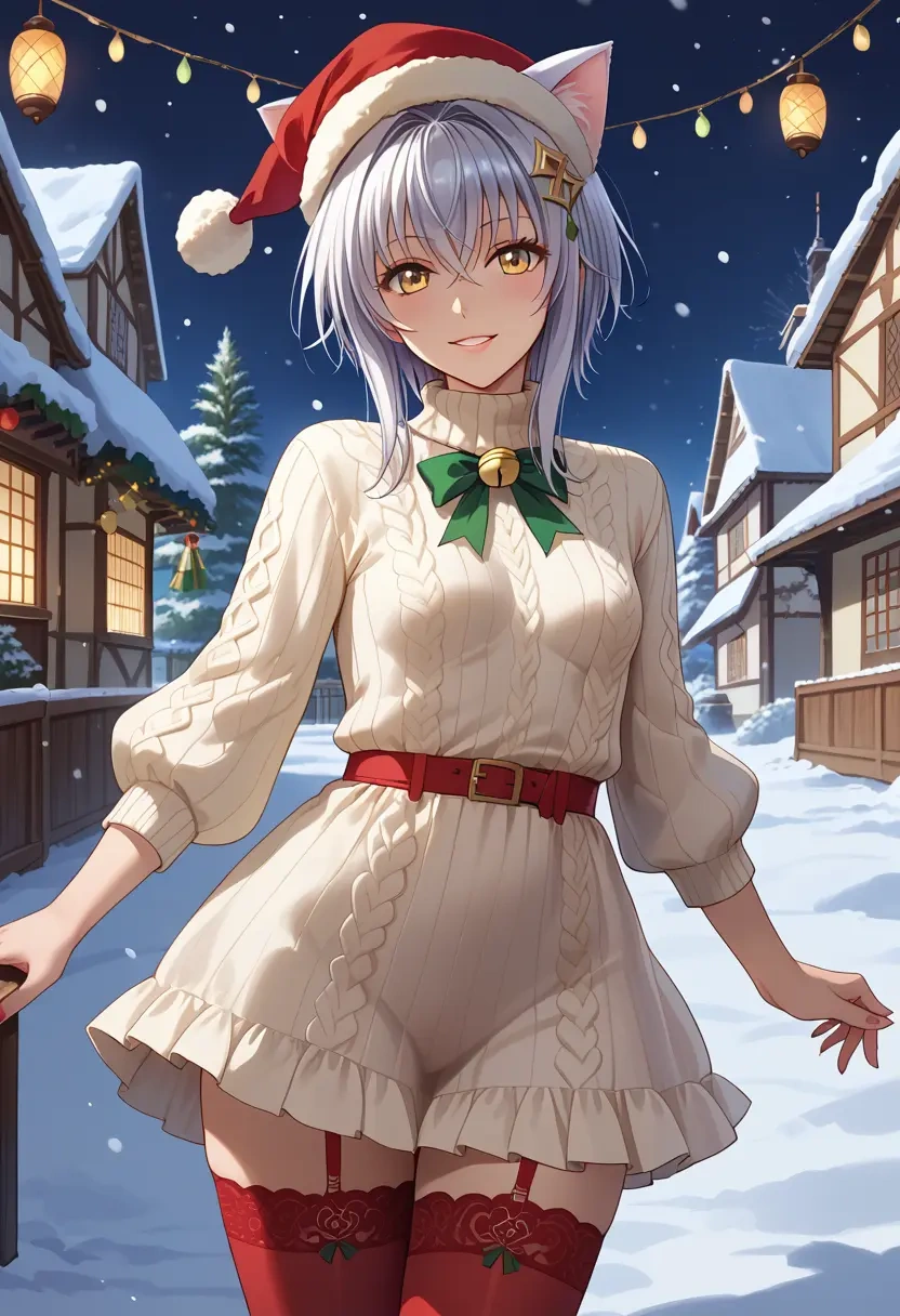 high_school_dxd,toujou_koneko,Christmas,sweater dress,stockings  - 