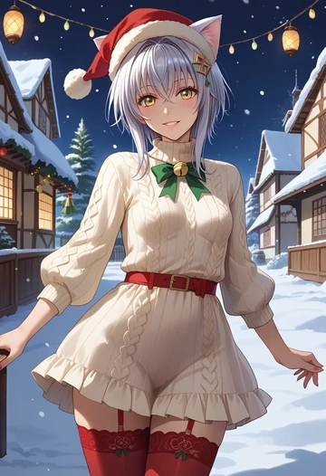 high_school_dxd,toujou_koneko,Christmas,sweater dress,stockings  - AI generated anime art