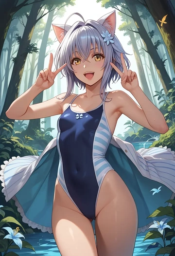 high_school_dxd,toujou_koneko,racerback swimsuit,striped trim,name tag patch  - AI generated anime art