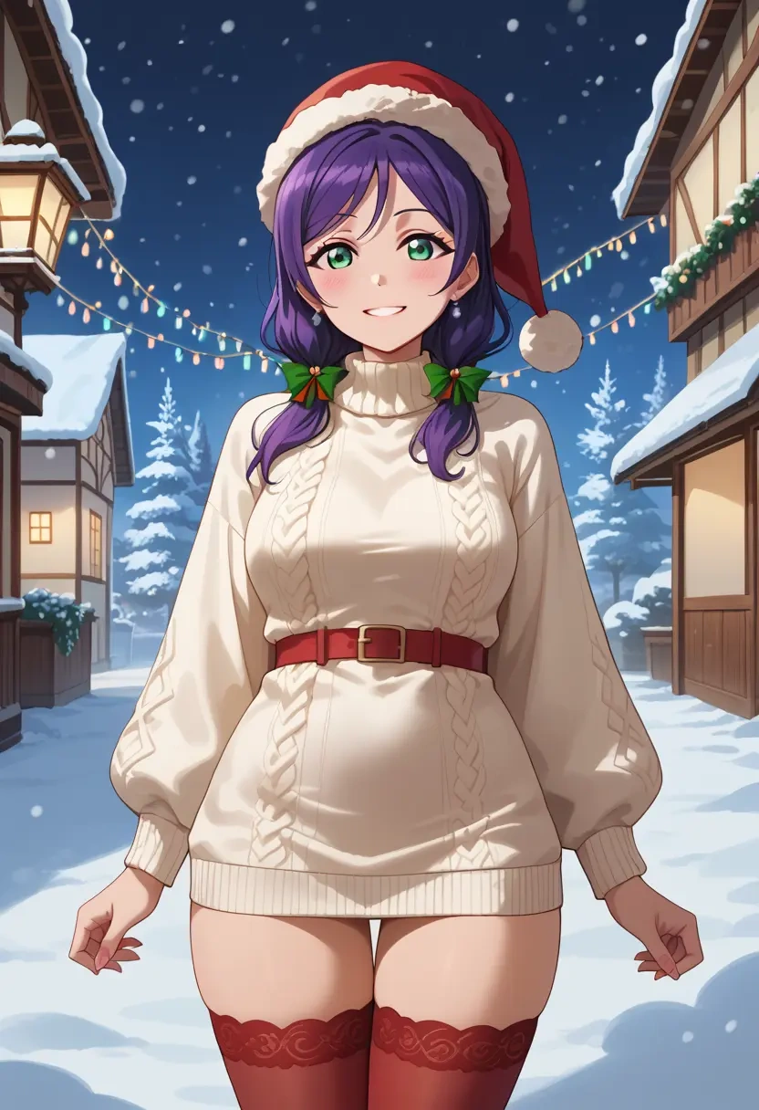 love_live,toujou_nozomi,Christmas,sweater dress,stockings  - 