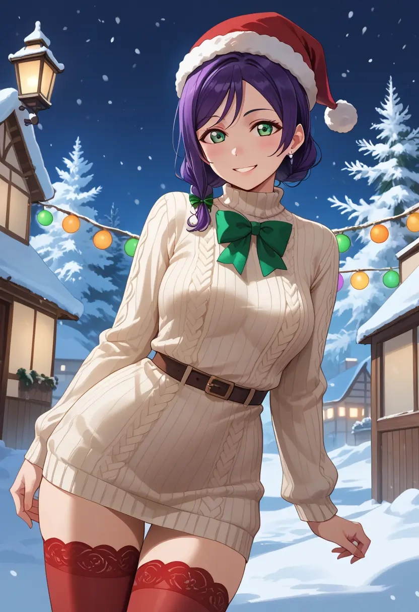 love_live,toujou_nozomi,Christmas,sweater dress,stockings  - 