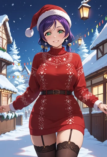 love_live,toujou_nozomi,sweater,stockings,Thigh garters  - AI generated anime art