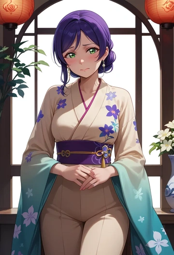 love_live,toujou_nozomi,kimono,silk,wide-leg trousers  - AI generated anime art