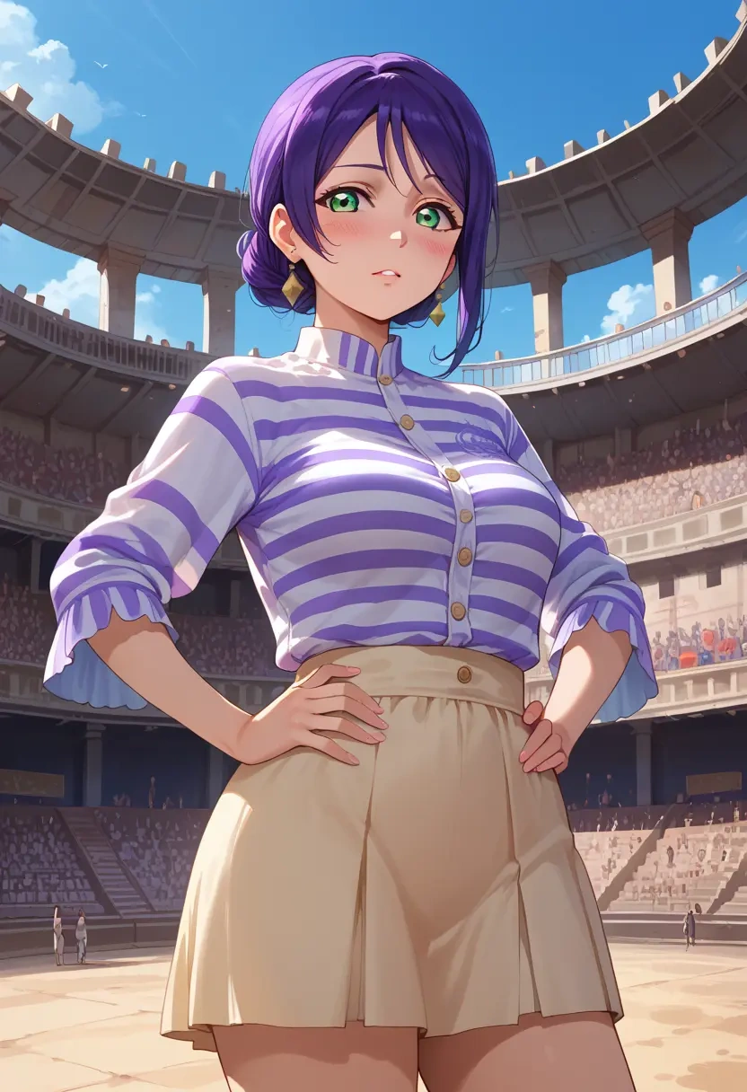 love_live,toujou_nozomi,striped graffiti blouse,dolphin shorts  - 