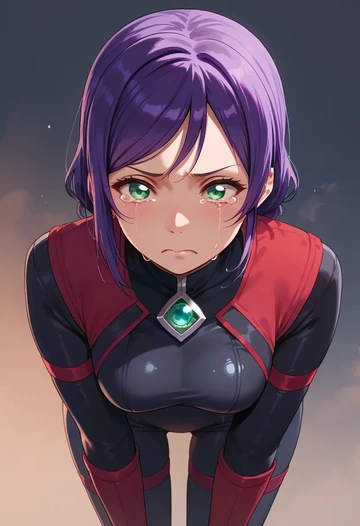 love_live,toujou_nozomi,black widow bodysuit,spiderweb cape,leather gloves  - AI generated anime art