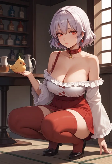 touhou,toutetsu_yuuma,collar,oversized,Thigh garters  - AI generated anime art