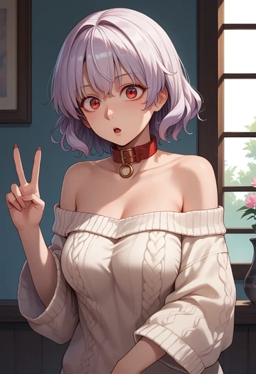 touhou,toutetsu_yuuma,sweater,off-shoulder,collar  - AI generated anime art