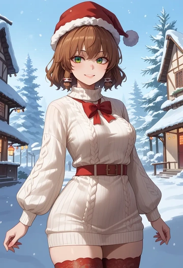 touhou,toyosatomimi_no_miko,Christmas,sweater dress,stockings  - AI generated anime art