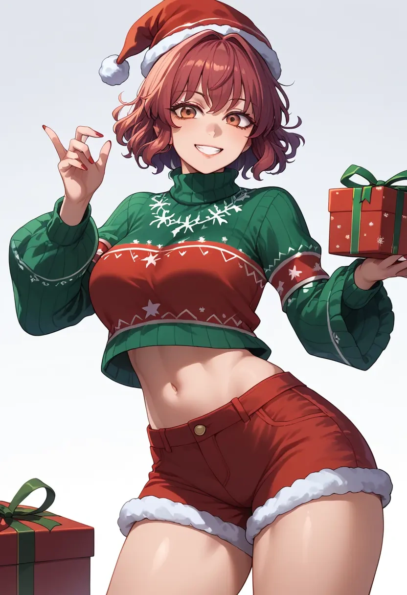 touhou,toyosatomimi_no_miko,Christmas,red velvet shorts,turtleneck sweater  - 