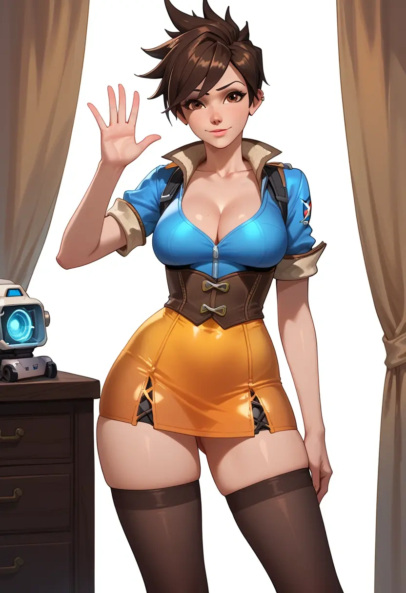 overwatch,tracer_(overwatch),mini skirt,stockings  - 