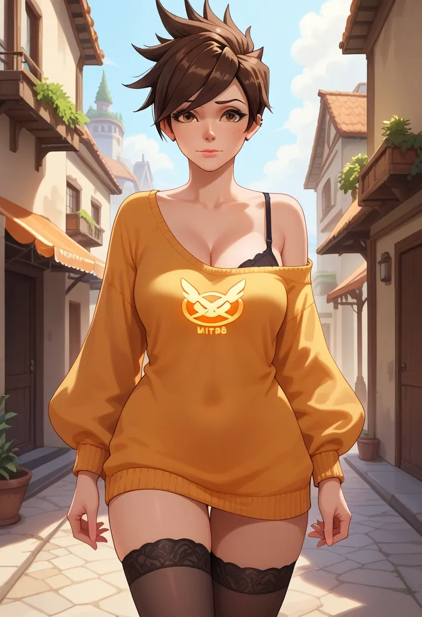 overwatch,tracer_(overwatch),off-shoulder,sweater  - 