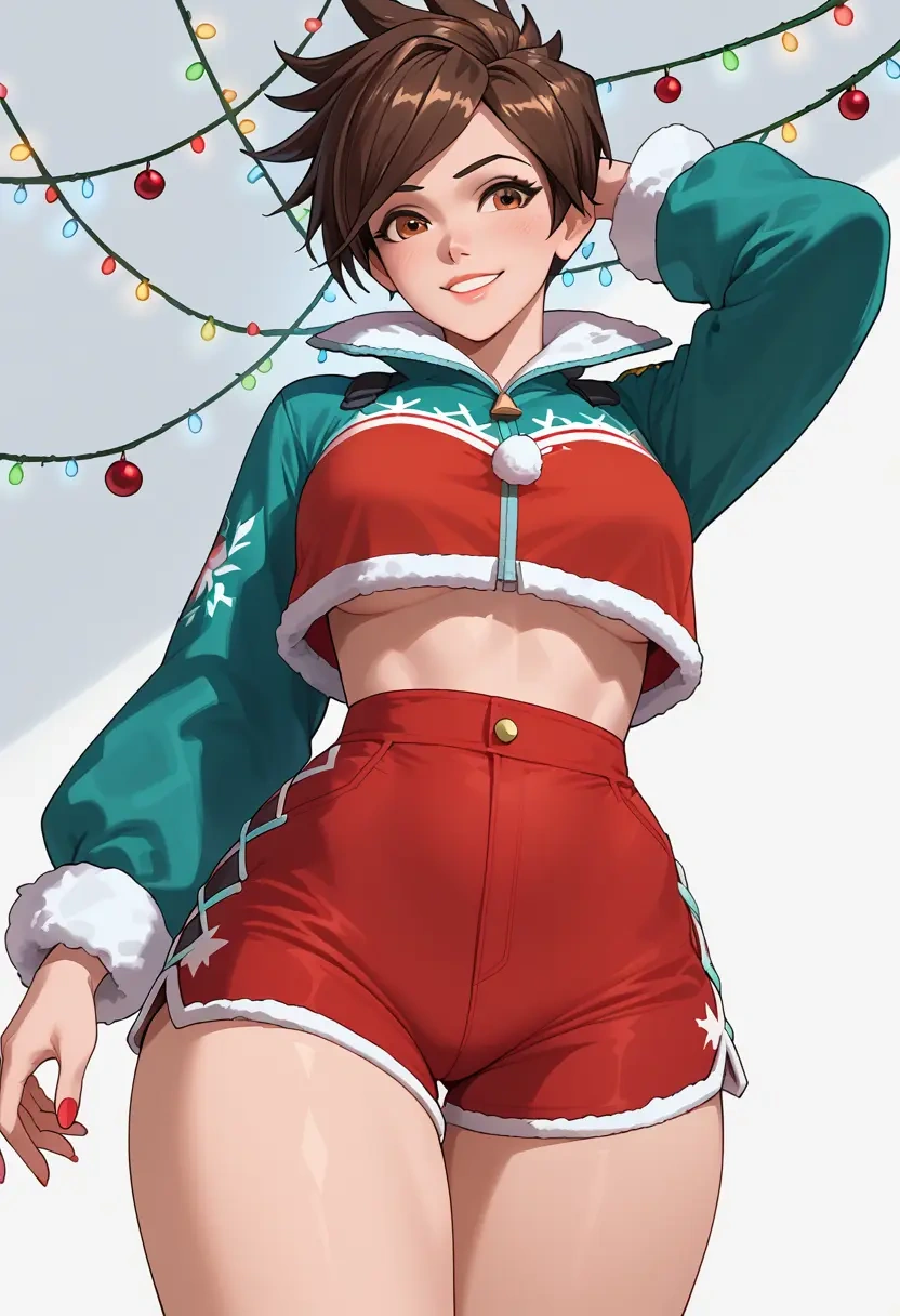 overwatch,tracer_(overwatch),Christmas,red velvet shorts  - 