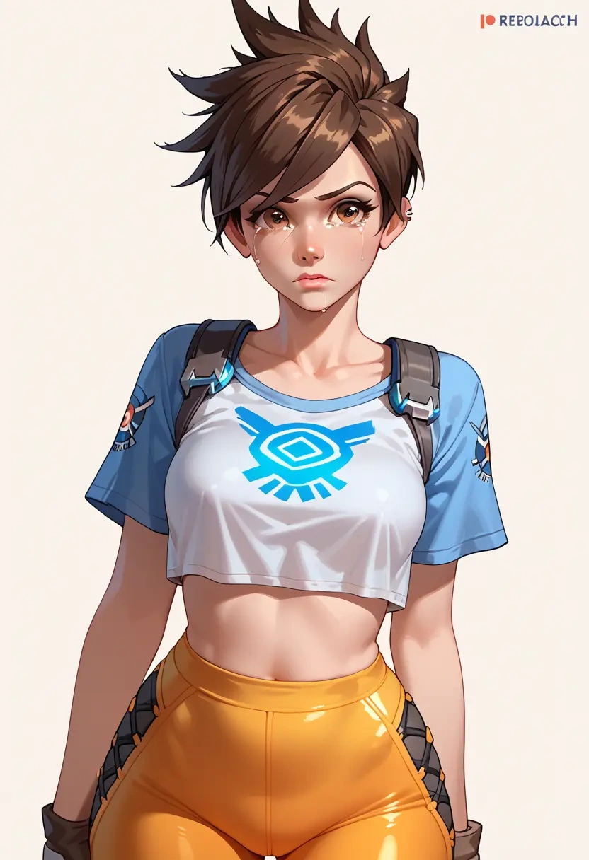 overwatch,tracer_(overwatch),crop top,athletic shorts  - 