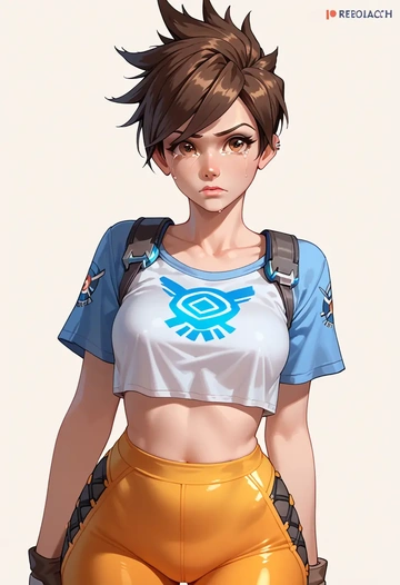 overwatch,tracer_(overwatch),crop top,athletic shorts  - AI generated anime art