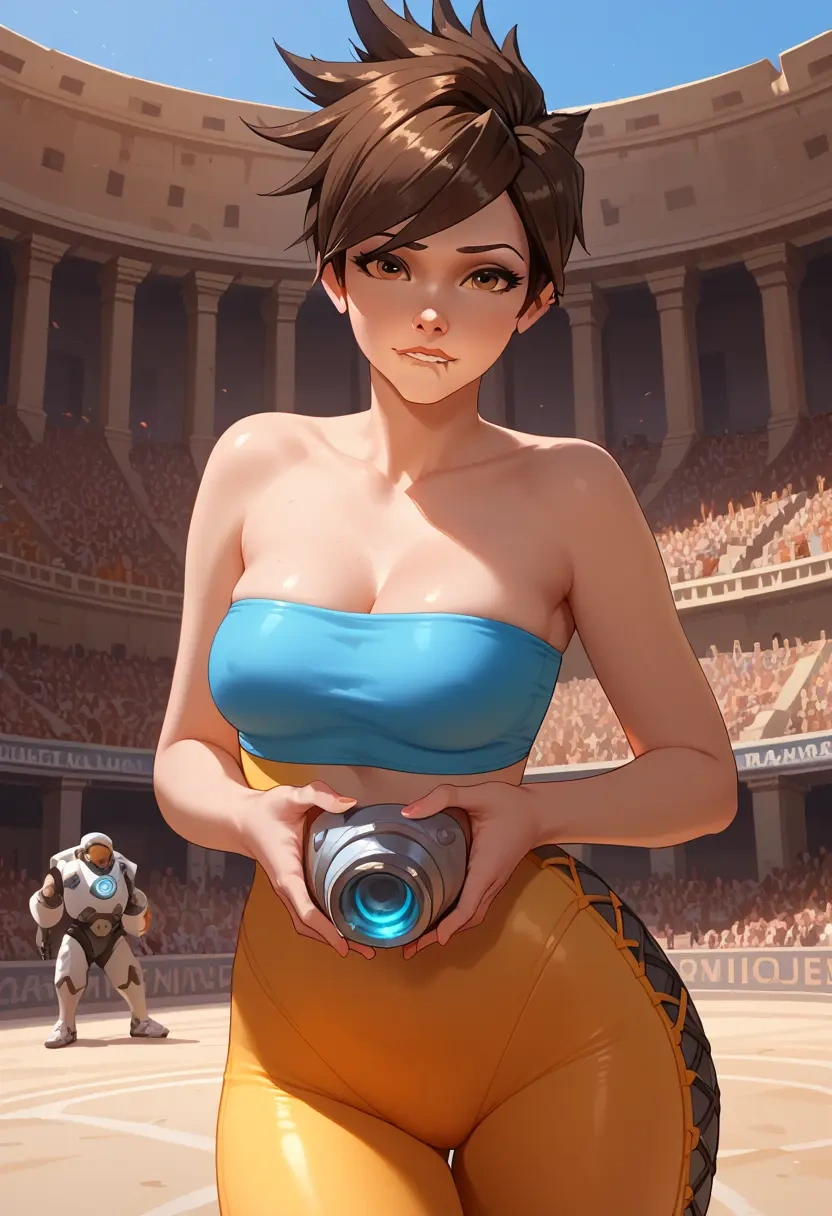 overwatch,tracer_(overwatch),tube top,jogger shorts  - 