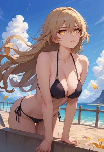 honkai_star_rail,trailblazer_(honkai_star_rail),black bikini  - AI generated anime art