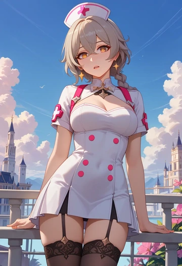 honkai_star_rail,trailblazer_(honkai_star_rail),nurse pantyhose,mini skirt, sexy  - AI generated anime art