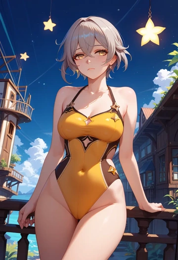 honkai_star_rail,trailblazer_(honkai_star_rail),swimsuit,sexy  - AI generated anime art