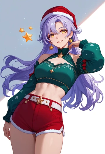 honkai_star_rail,trailblazer_(honkai_star_rail),Christmas,red velvet shorts  - AI generated anime art