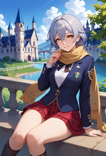 honkai_star_rail,trailblazer_(honkai_star_rail),winter,student uniform,plaid skirt  - AI generated anime art