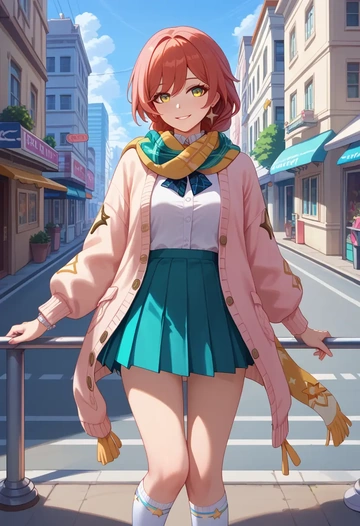 honkai_star_rail,trailblazer_(honkai_star_rail),spring,student uniform,light cardigan  - AI generated anime art