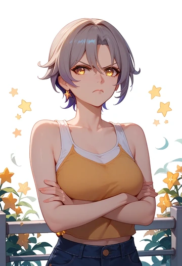 honkai_star_rail,trailblazer_(honkai_star_rail),tank top,drawstring pants  - AI generated anime art