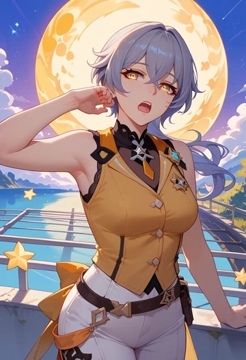 honkai_star_rail,trailblazer_(honkai_star_rail),sports vest,capri leggings  - AI generated anime art