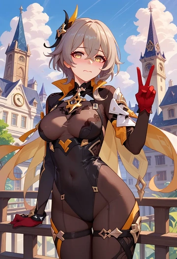 honkai_star_rail,trailblazer_(honkai_star_rail),black widow bodysuit,spiderweb cape,leather gloves  - AI generated anime art