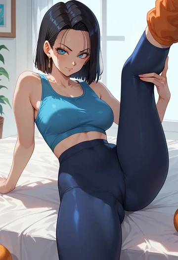 dragon_ball,trunks_(dragon_ball),yoga, leggings,spread legs,one leg up,sexy  - AI generated anime art