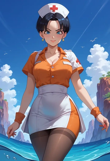 dragon_ball,trunks_(dragon_ball),nurse, pantyhose,mini skirt  - AI generated anime art