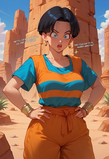 dragon_ball,trunks_(dragon_ball),striped graffiti blouse,dolphin shorts  - AI generated anime art