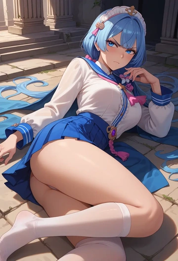 nijisanji,tsukino_mito,mini skirt, stockings  - AI generated anime art