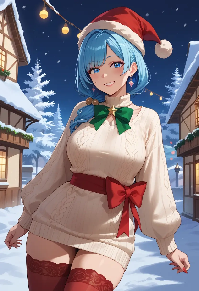 nijisanji,tsukino_mito,Christmas,sweater dress,stockings  - 