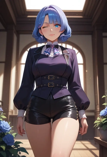 nijisanji,tsukino_mito,leather,shorts  - AI generated anime art