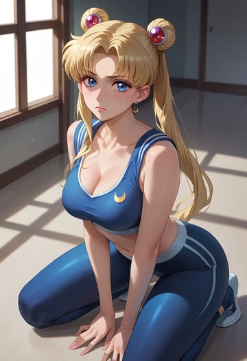 bishoujo_senshi_sailor_moon,tsukino_usagi,yoga shorts, bra  - AI generated anime art