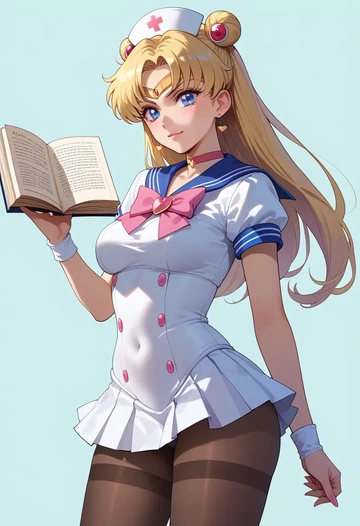 bishoujo_senshi_sailor_moon,tsukino_usagi,nurse, pantyhose,mini skirt  - AI generated anime art