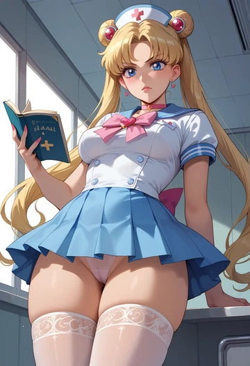 bishoujo_senshi_sailor_moon,tsukino_usagi,nurse pantyhose,mini skirt, sexy  - AI generated anime art