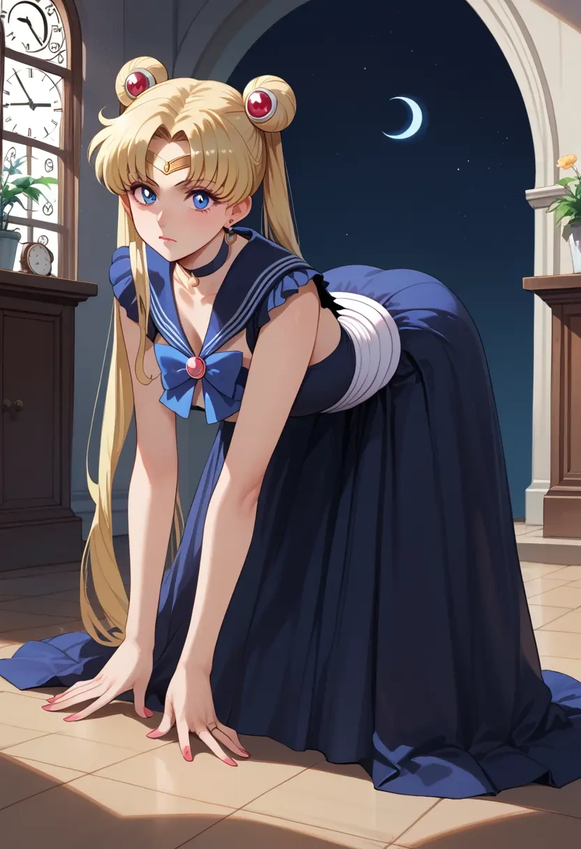 bishoujo_senshi_sailor_moon,tsukino_usagi,gothic priestess gown,high slit,embroidered veil  - 