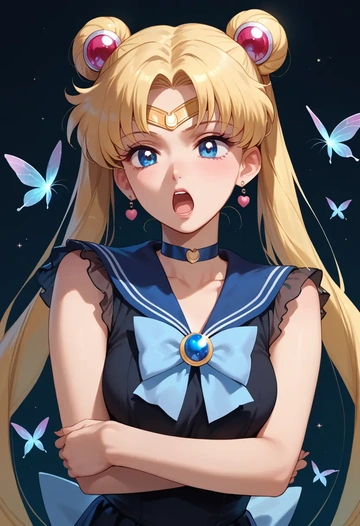 bishoujo_senshi_sailor_moon,tsukino_usagi,dark fairy blouse,layered tulle skirt,glitter stockings  - AI generated anime art