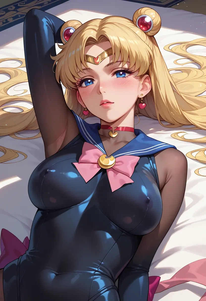 bishoujo_senshi_sailor_moon,tsukino_usagi,black widow bodysuit,spiderweb cape,leather gloves  - 