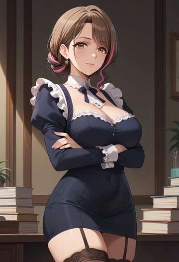 idolmaster,tsukioka_kogane,secretary, stockings  - AI generated anime art