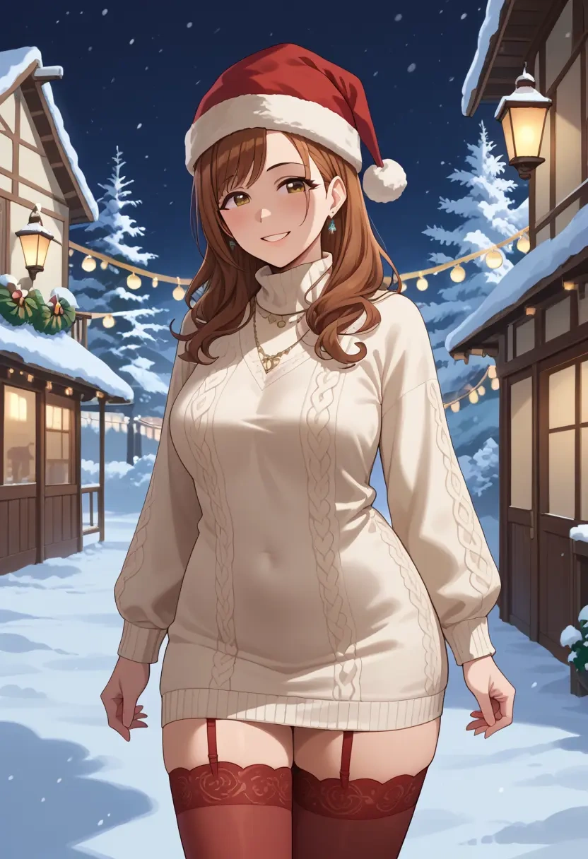 idolmaster,tsukioka_kogane,Christmas,sweater dress,stockings  - 