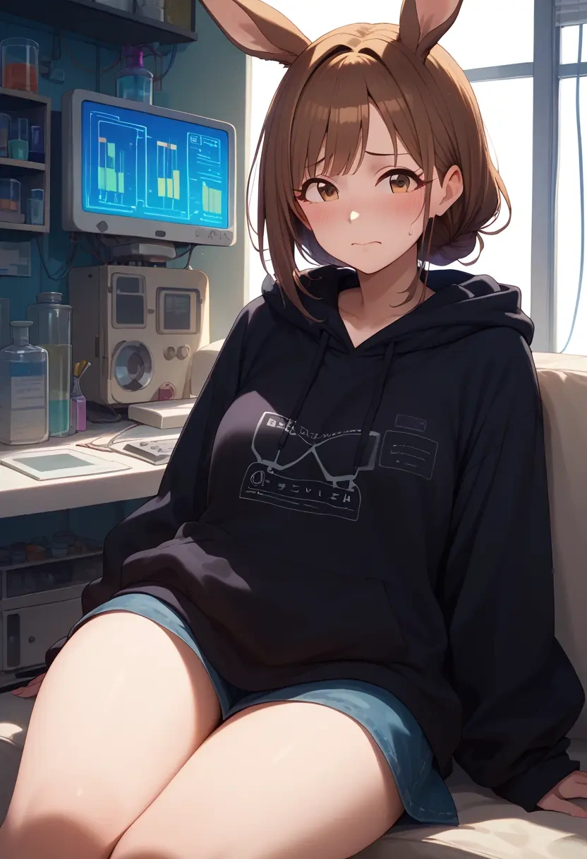 idolmaster,tsukioka_kogane,oversized graphic hoodie,thigh-high socks,shorts  - 